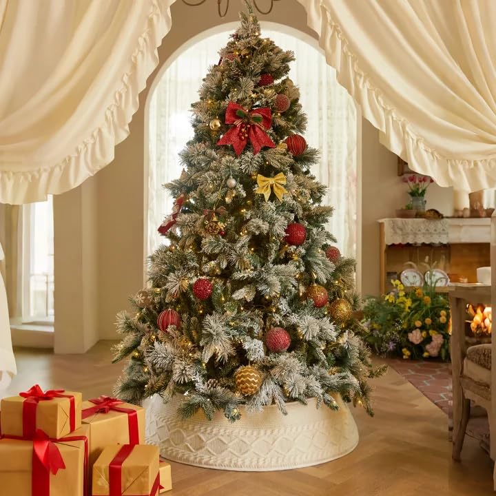 Cream Knit Christmas Tree Collar - Adjustable 23-30 Inch Tree Skirt Cover