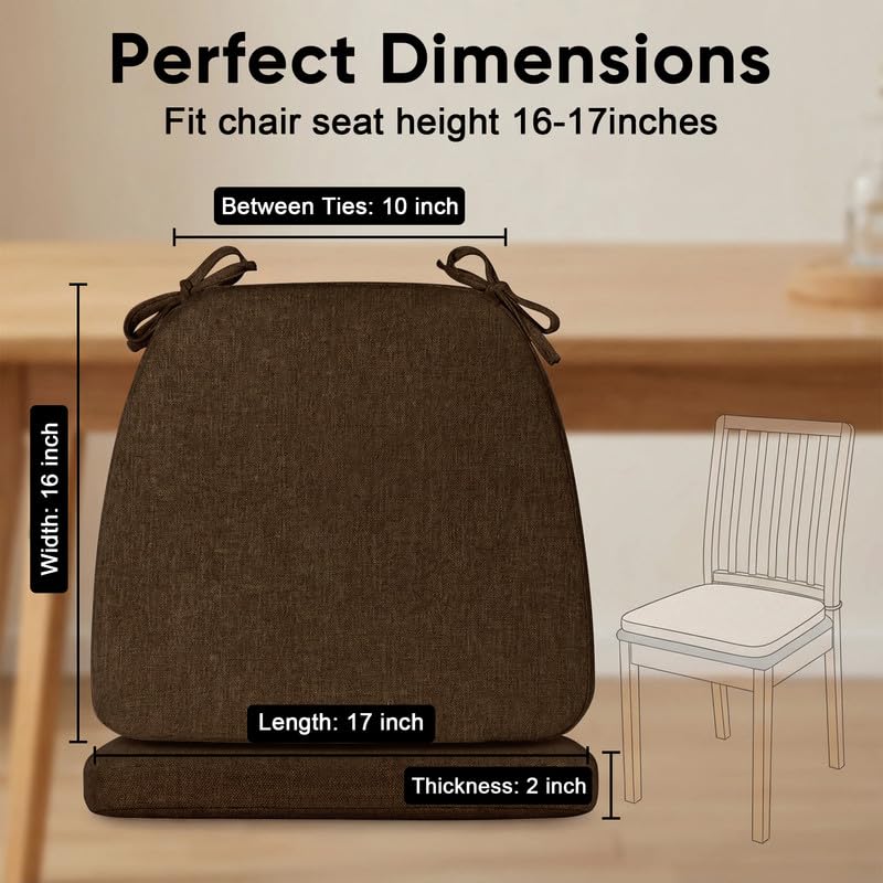 D-Shaped Dining Chair Cushion, 17x16 Inch Non-Slip Seat Pad with Ties