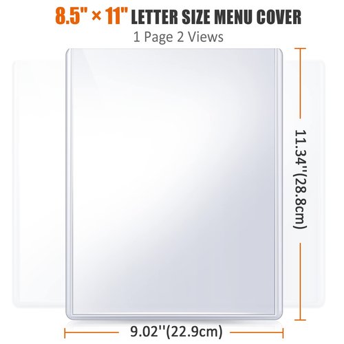 Menu Covers 8.5 x 11, 18 Pack, 2 View Restaurant Menu Covers, All Clear Vinyl Menu Sleeves, Menu Holder, Top-Loading