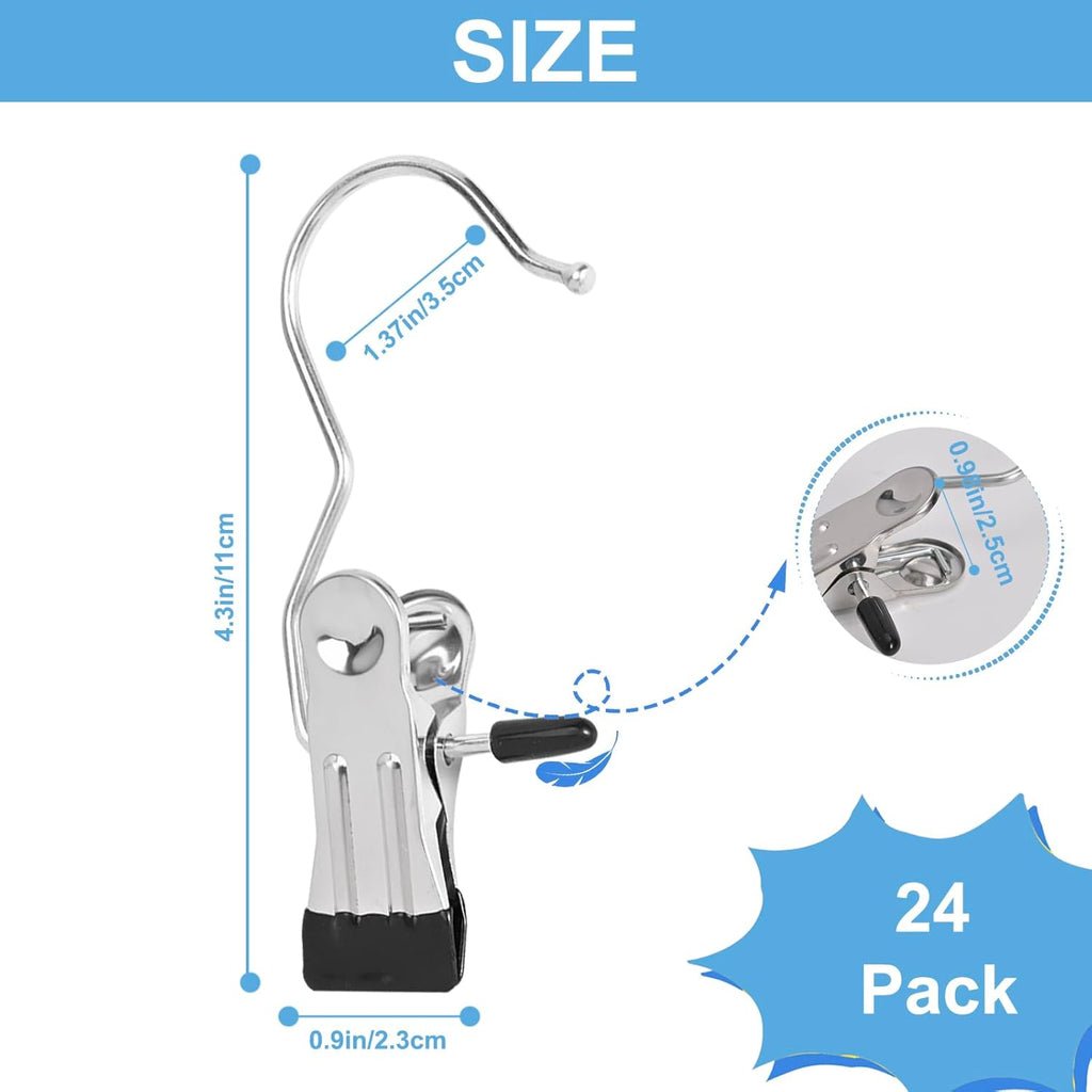 Skiennix 24 Pack Hanger Clips - Versatile Multi-Function Clip Hooks for Laundry & Closet Organization