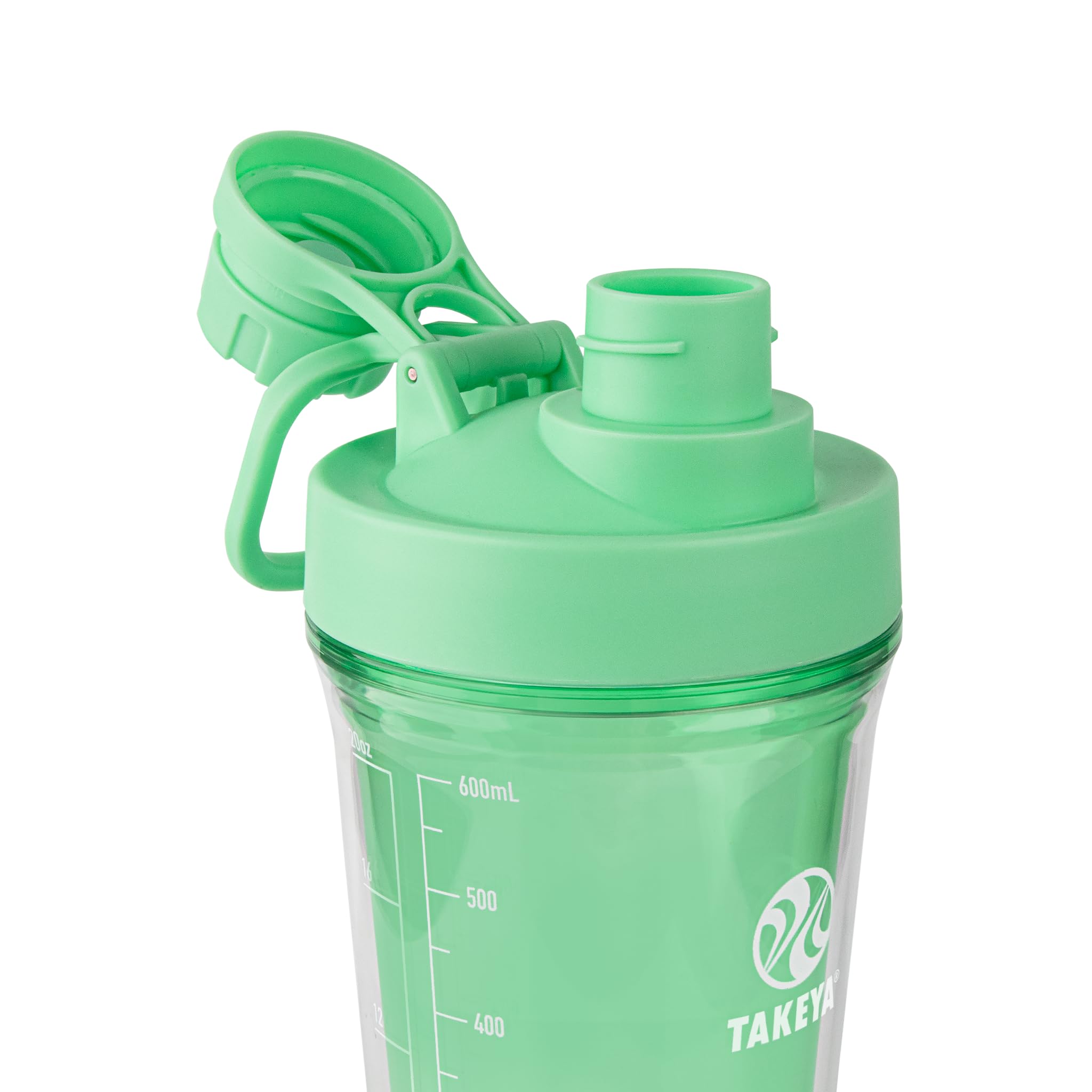 Takeya Protein Shaker - BPA-Free Plastic Bottle with Leak-Proof Spout Lid - Easy Carry for Gym & More - Dishwasher-Safe Reusable Bottle with Spout Lid - 24 oz, Pistachio Green (Pack of 4)
