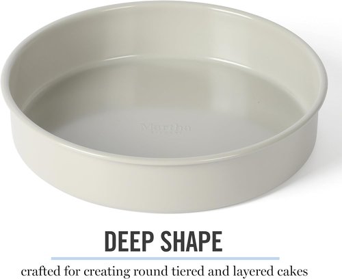 Martha Stewart Gallen 8-Inch Round Nonstick Cake Pan - Durable Carbon Steel for Even Baking, Cool Grey