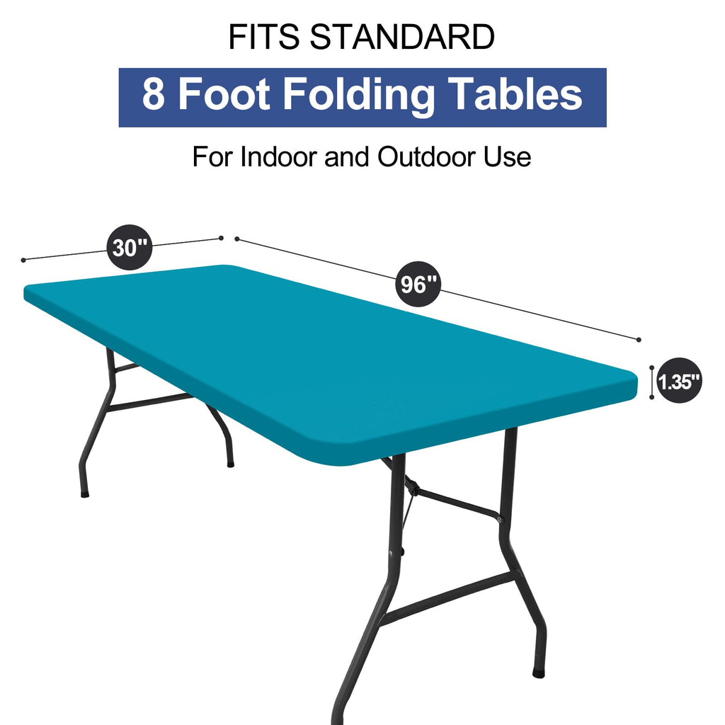 homing 4 Packs 8 Foot Rectangle Table Cloth, Waterproof Polyester Elastic Fitted Tablecloth, Washable Table Cover for Picnic, Camping, Outdoor (Teal, 30" x 96")