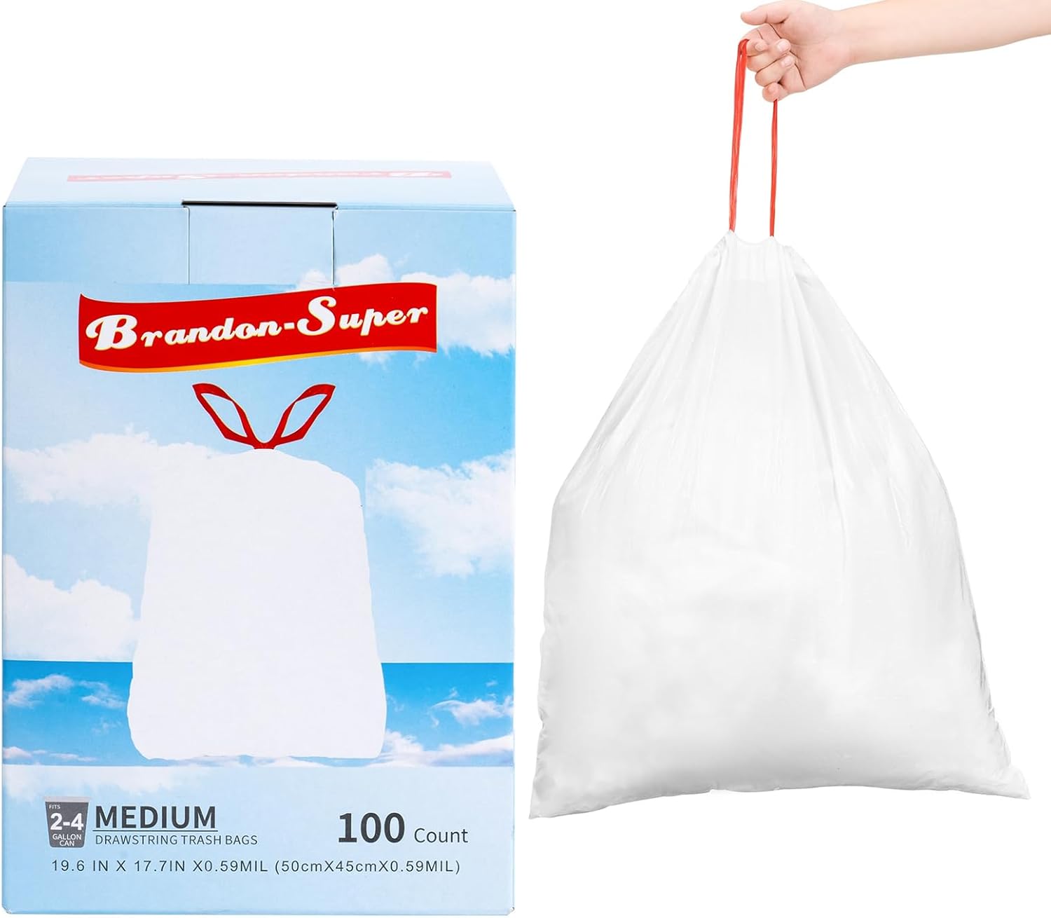 Skiennix 4 Gallon Drawstring Trash Bags - Thickened & Stretchy for Office, Kitchen, Bathroom | 100 Count