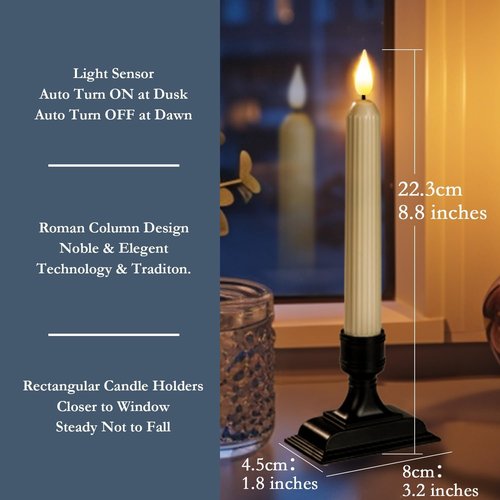 Homemory 6 Pcs Electric Window Candles - Ivory Flickering LED with Dusk to Dawn Sensor | Battery Operated for Holiday Decor