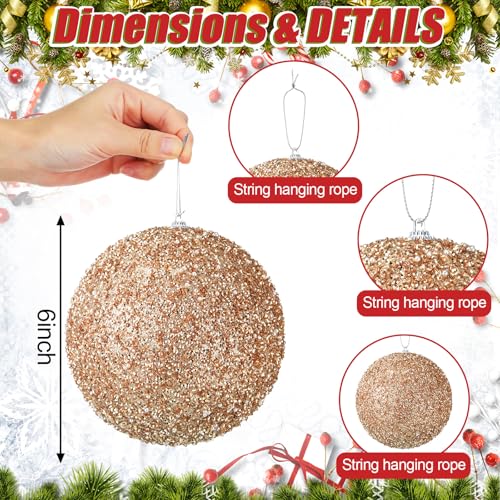 Wettarn 12-Piece 6-Inch Champagne Gold Christmas Ornaments – Large Ball Christmas Decorations
