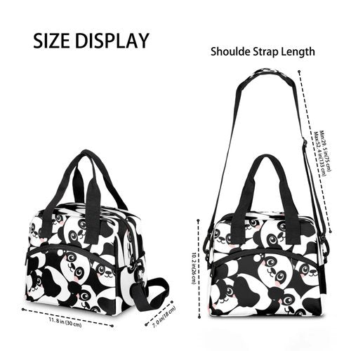 KATHRYNAYA Panda Lunch Box Cute Reusable Insulated Lunch Bag Thermal Cooler Tote Meal Prep with Removable Shoulder Strap For School Picnic Hiking Work Travel