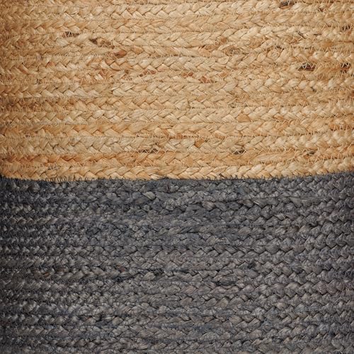 Handwoven Jute Braided Cylinder Pouf Ottoman, Gray 14.5-inch Foot Stool