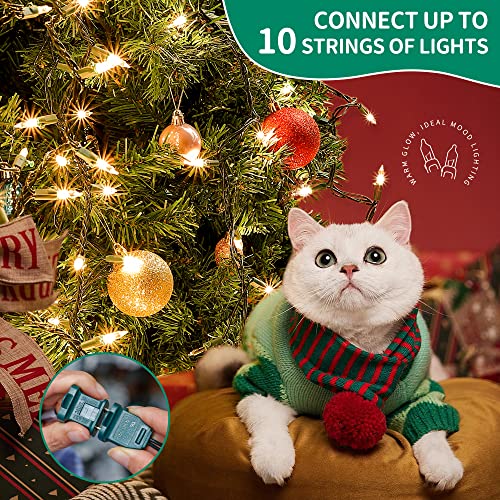 HEYFUNi Warm White Christmas Lights 50 Count Green Wire Plug-In Indoor Outdoor