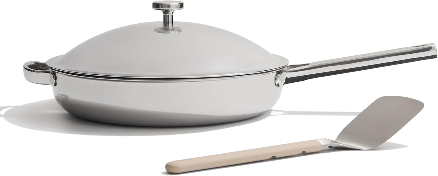 Our Place Titanium Always Pan Pro - 10.6" PFAS-Free Nonstick Frying Pan with Spatula | Chef-Grade Tri-Ply Stainless Steel & Aluminum | Induction & Oven-Safe up to 1000°F | Chrome Finish