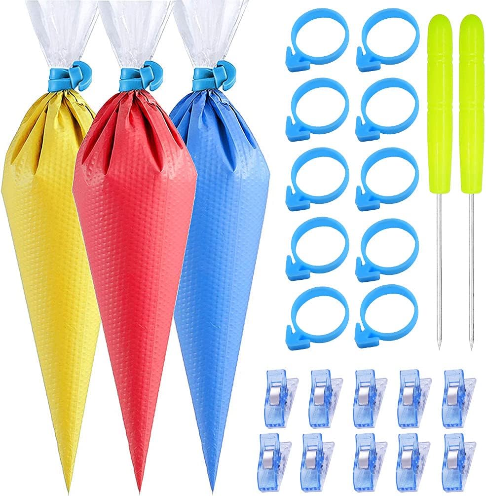 Tipless Piping Bags by 122Pieces - 100 Disposable Pastry Bags for Icing & Cookie Decorating - Includes 10 Ties, 10 Clips & 2 Scriber Needles - Ideal for Cakes & Cookies (10 Inch)