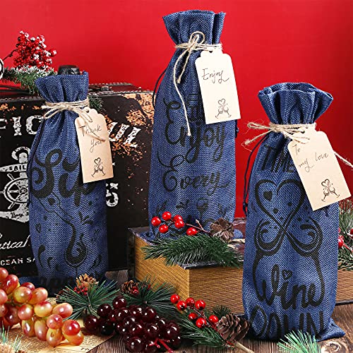 Shappy Royalblue Christmas Wine Bags Set with Cards, 10 Pieces