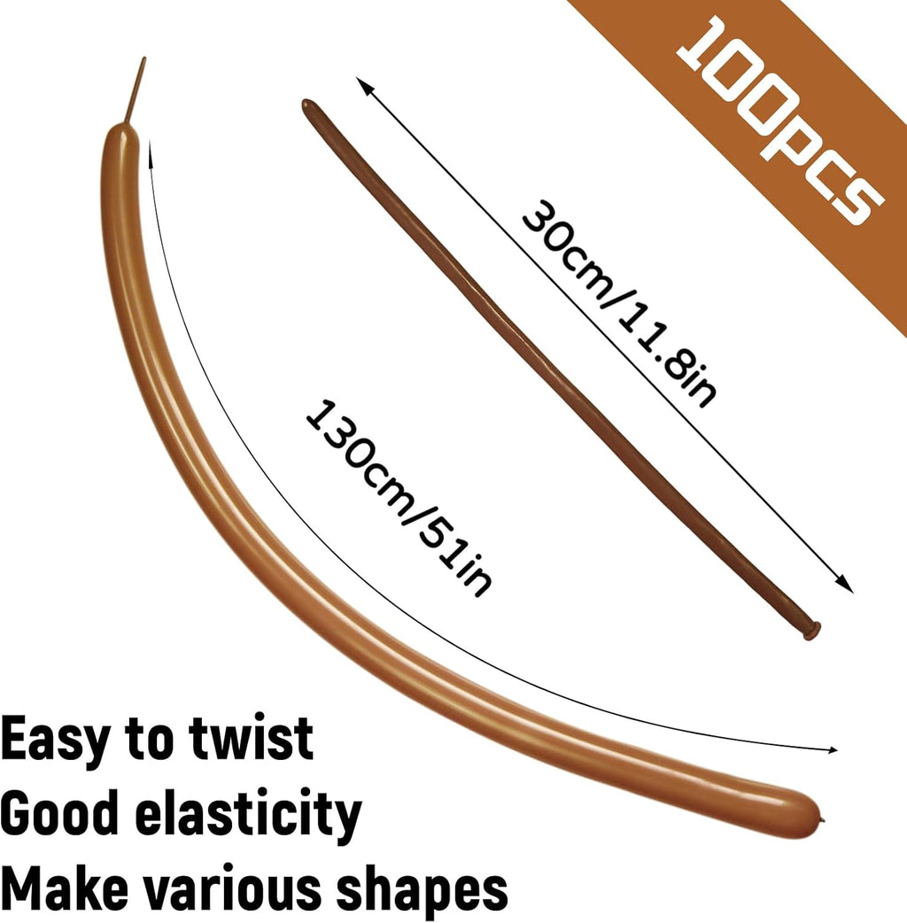 Skiennix 100Pcs Brown Long Balloons - Thick Latex Twisting Balloons for Party Decorations | Cocoa