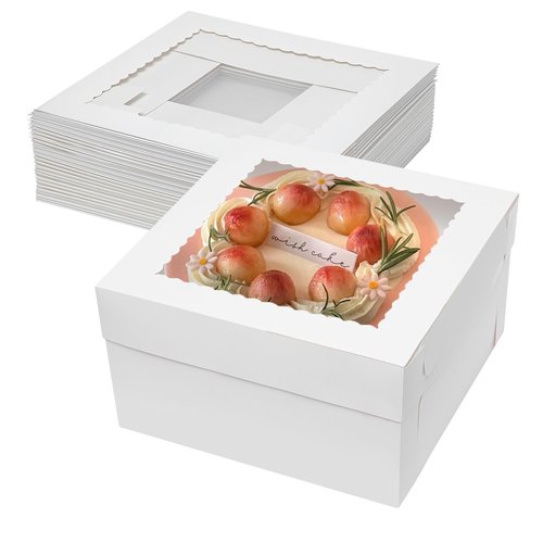Mcfleet 12x12x6 Inch Cake Boxes 10pcs Bakery Boxes for Tier Cakes with Window 12 Inch White Large Tall Cardboard Bakery Take Out Carrier Containers with Lids for Wedding, Birthday, Party