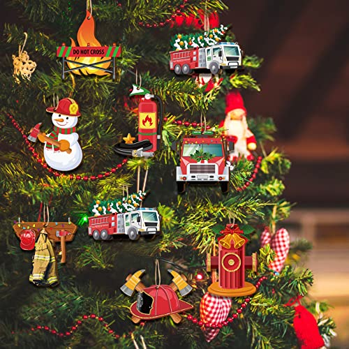 Glenmal 32 Pcs Firefighter Christmas Wooden Ornaments with Fire Hydrant Style