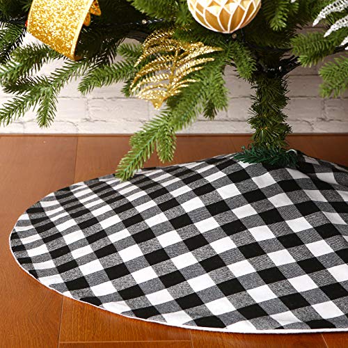36-Inch Black and White Buffalo Plaid Christmas Tree Skirt Decor
