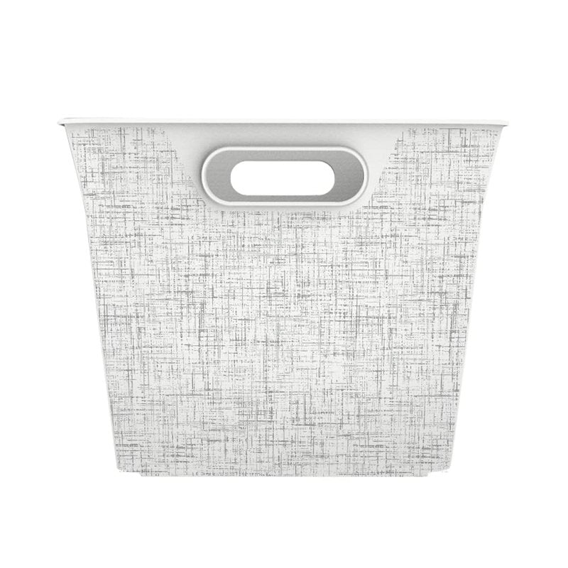 Curver Set of 4 Large V Baskets Decorative Plastic Organization and Storage Basket, White with Tweed Pattern