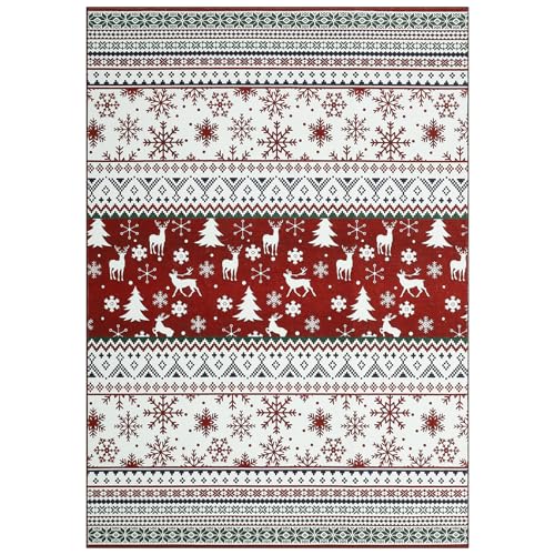 GarveeHome Red 6' x 9' Christmas Vintage Boho Medallion Area Rug, Non-Slip Low-Pile Indoor Carpet