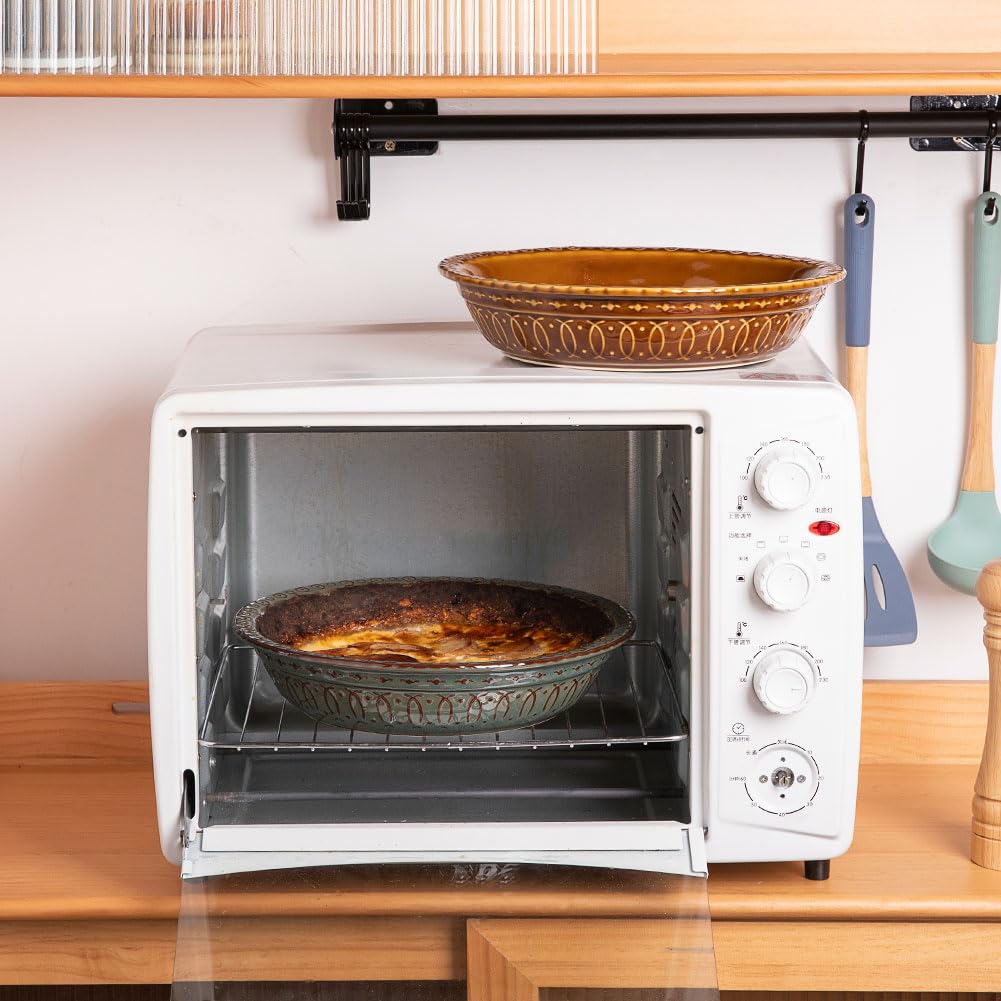 Sweejar Ceramic Pie Pan for Baking,Round Baking Dish Pan for Dinner 10 Inches, Pie Dish Non-Stick Pie Plate for Quiche, Tart, Cake, Pumpkin Pie, Pot Pies (Brown)