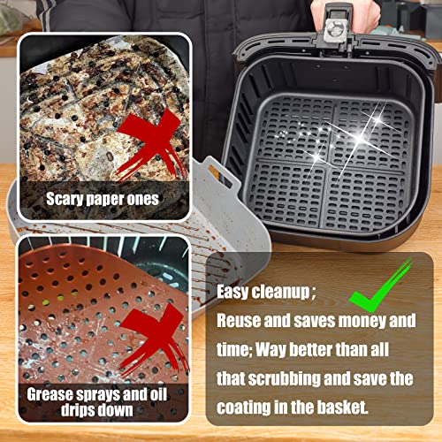 Square Silicone Air Fryer Liners - 9-Inch Reusable Non-Stick Basket Pot