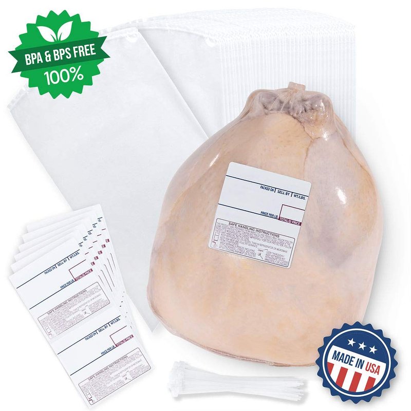 Poultry Shrink Bags (13x20) Zip Ties and Labels, 3 MIL, BPA/BPS Free, 3MIL, MADE IN USA (50)
