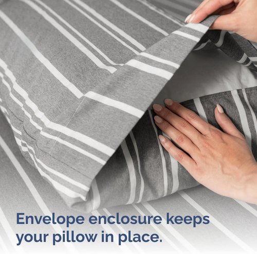 King Standard Pillow Cases - Ultra-Soft Hotel Quality Covers | Fade-Free & Wrinkle Resistant - Set of 2 - Grey Stripes