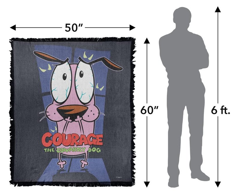 LOGOVISION Courage The Cowardly Dog Blanket, 50"x60" Window Woven Tapestry Cotton Blend Fringed Throw