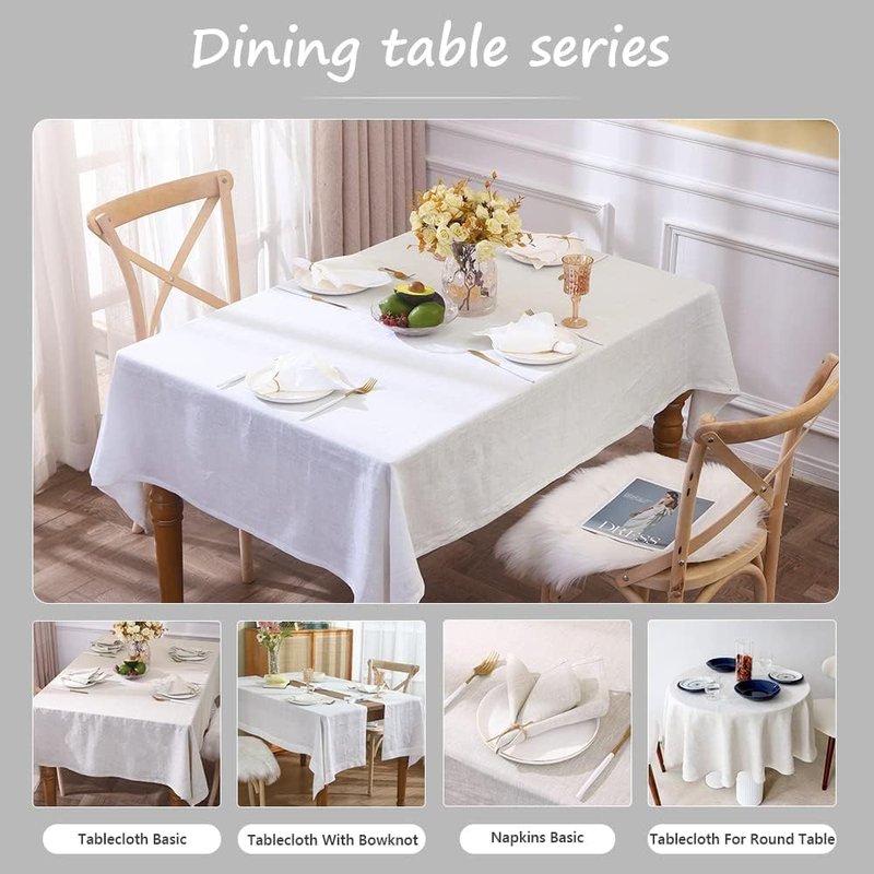 Simple&Opulence Textured Tablecloth 100% Linen Table Cloth, Kitchen Dinning Tabletop Decoration, for Outdoor and Indoor Use (Basic White, 60"×104")