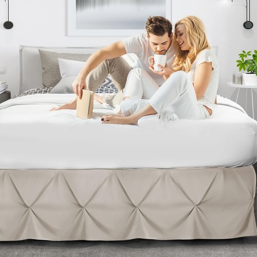 Nestl Linen Bed Skirt Queen Size, Pinch Pleat Queen Bed Skirt, 14" Inch Drop Queen Bedskirt, Hotel Quality Linen Bed Skirts, Premium Microfiber Bedskirt for Queen Bed, Linen Queen Bed Skirt