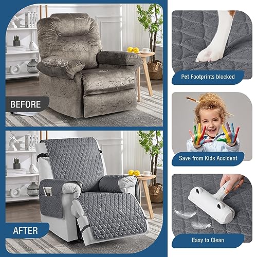Waterproof Recliner Chair Cover, Non-Slip Dark Gray, 22" Seat Width