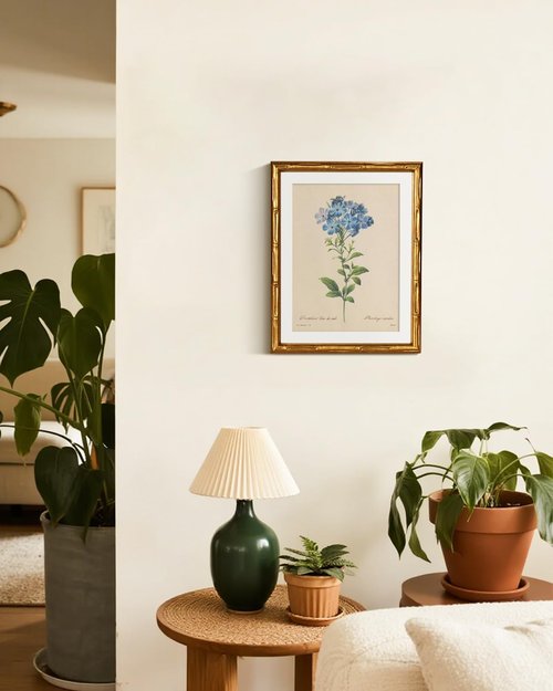 InSimSea Gold Bamboo Framed Canvas Wall Art - Vintage Blue Botanical Prints | Antique Picture Frame, 11x14 Inch