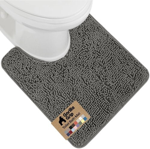 GORILLA GRIP Plush Chenille Bath Rug Mat - Soft Microfiber for Oval Toilet Base | Machine Washable, Charcoal
