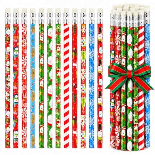 Kesote Christmas Pencils with Erasers – Pack of 36 Assorted Holiday Party Favors