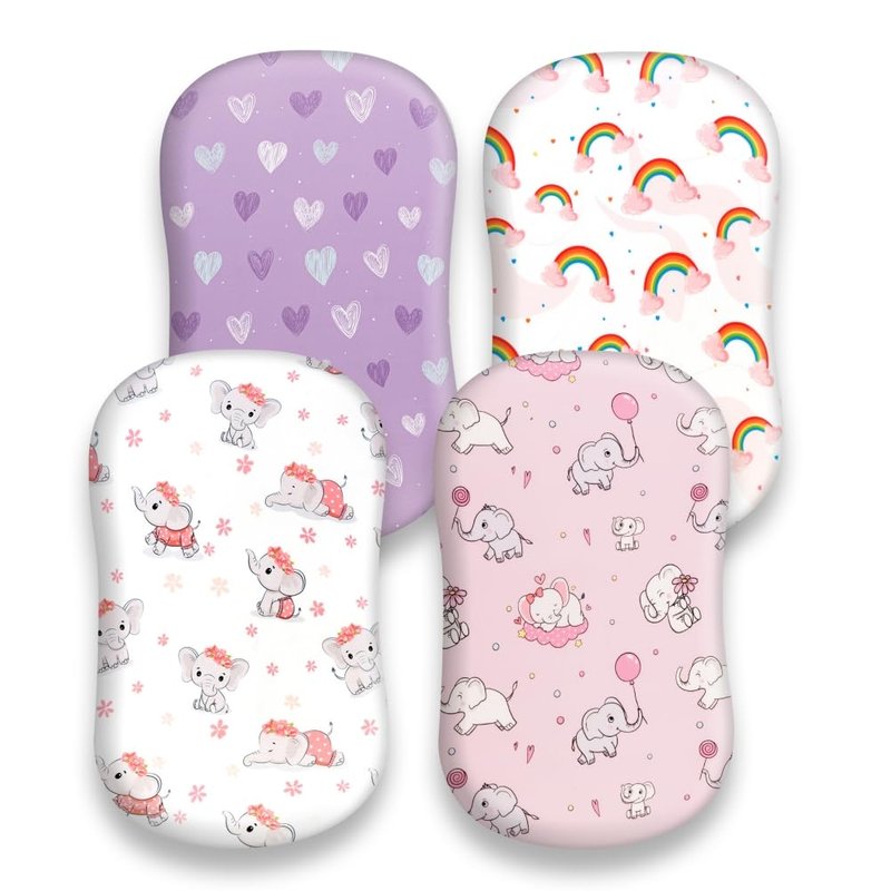 4 Pack Baby Girl Bassinet Sheets Set Soft Fitted Floral or Elephant Theme Baby Girl Mattress Covers Breathable Toddler Bed Sheets for Infant or Newborn Girls (Elephant, Bassinet Sheets)