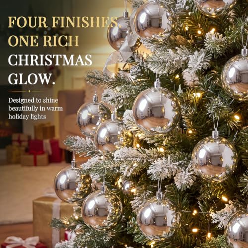 Hollowfly 4 Inch Silver Christmas Ball Ornaments Set - 60 Waterproof Shatterproof Holiday Decorations