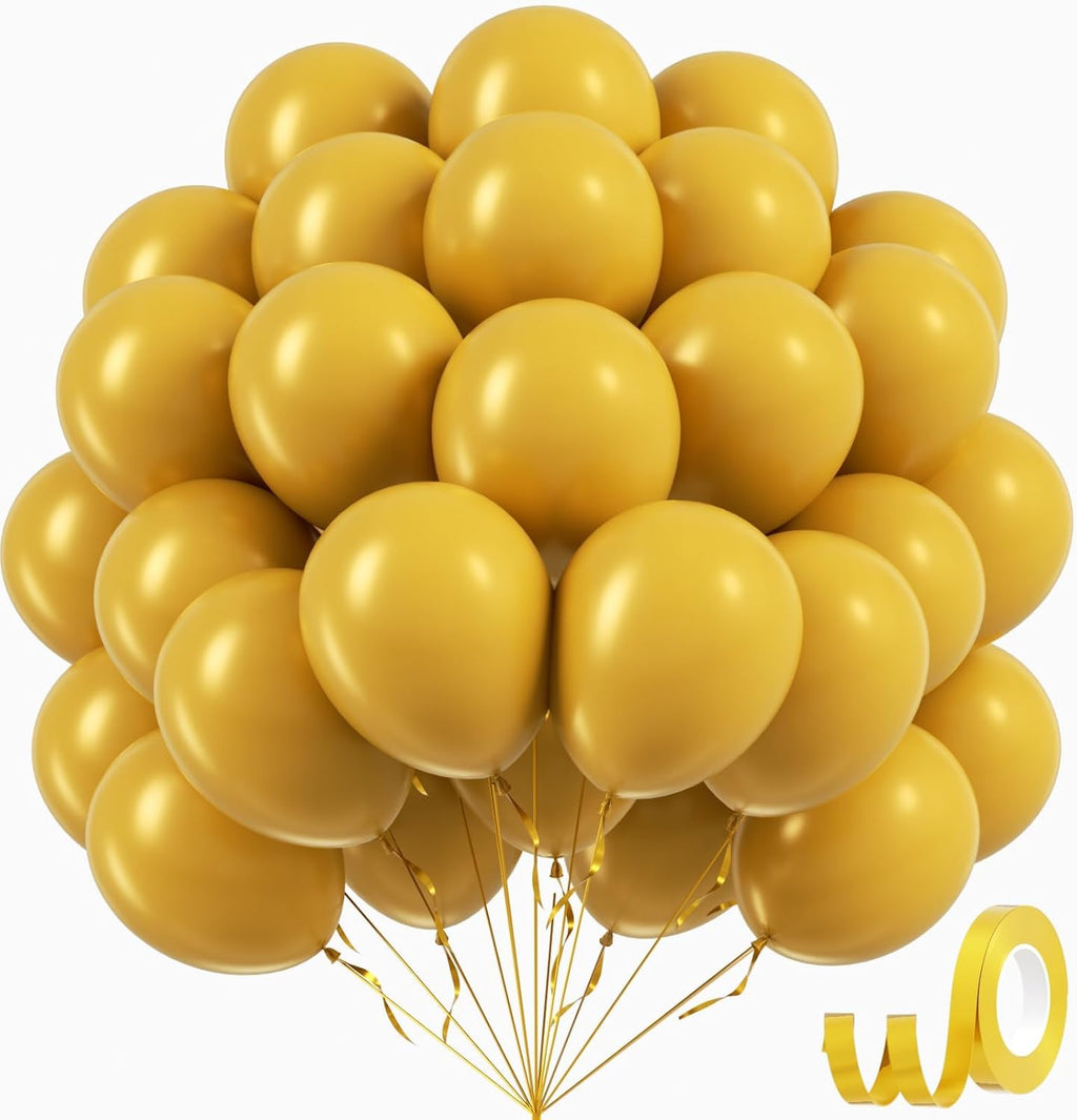 Mustard Yellow Balloons - 12-Inch Latex Party Balloons | 50-Pack for Thanksgiving & Baby Showers