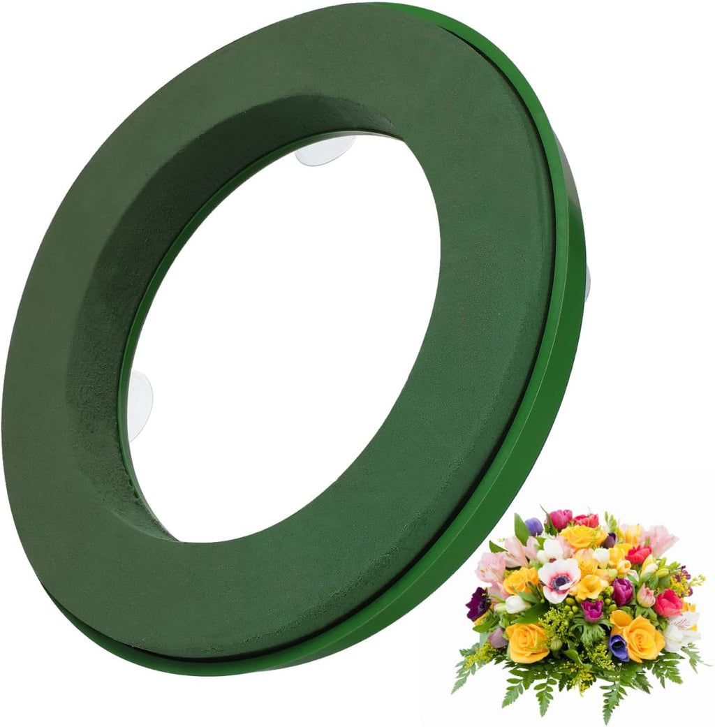 Skiennix Suction Cup Floral Foam Ring - 11.8-Inch Pre-Soaked Base for Fresh Flowers | Easy Car Window Decoration (Green)