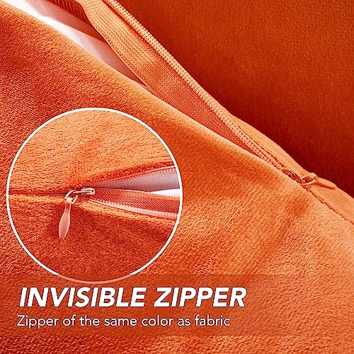 Deconovo Decorative Velvet Throw Pillow Covers for Sofa Couch 20x20 in, Fall Soft Square Cushion Cases for Living Room Decor Bedroom, Set of 2, Orange