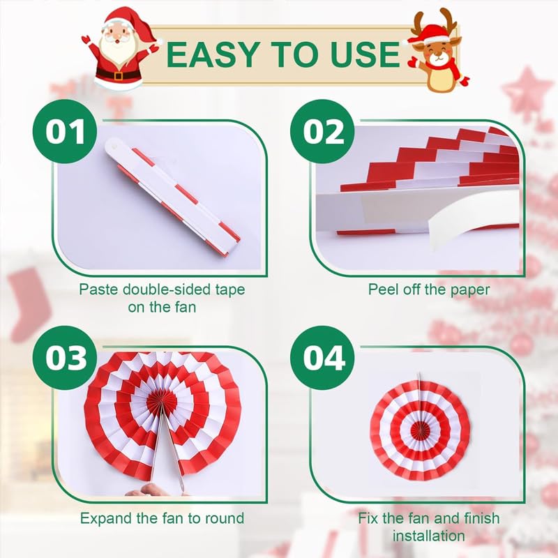 15 Pcs Christmas Candy Party Decorations Set - Red, Green & White Honeycomb Fans & Lanterns for Holiday Festivities