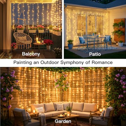 Suddus 200 LED Curtain Fairy Lights with Remote, 6.5x6.5ft Warm White USB Powered Indoor Outdoor Christmas Wedding Decor