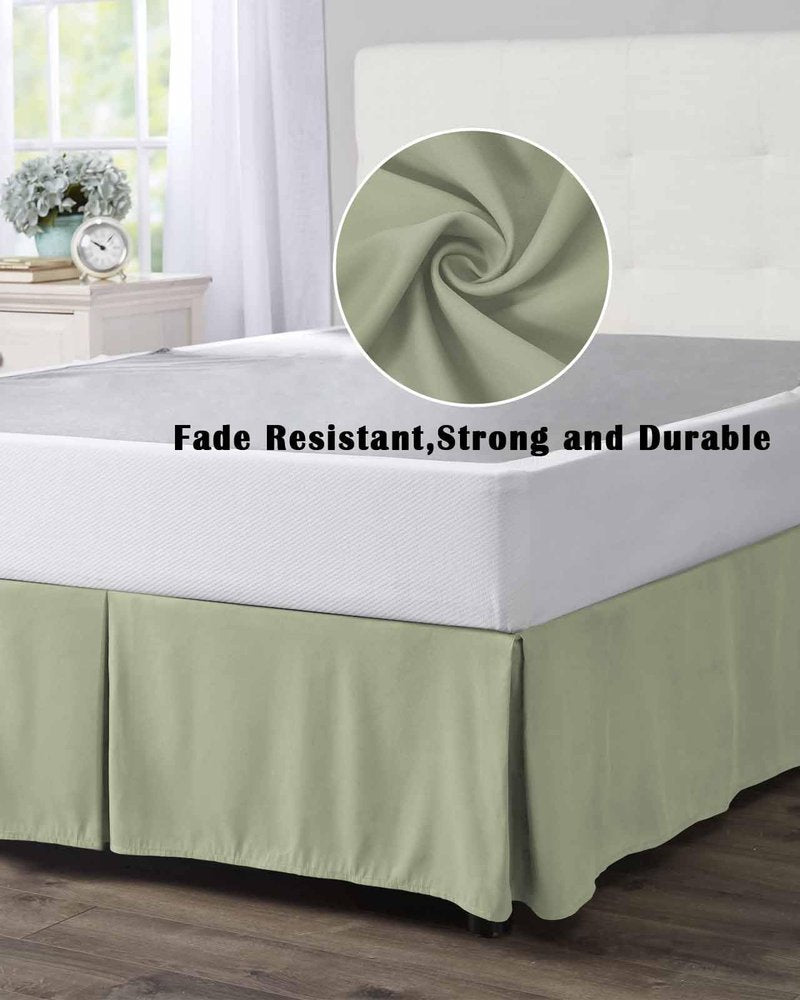 Sage Green Bed Skirt Queen Size 16 Inch Drop, Luxury Pleated Bed Frame Cover, Farmhouse Sage Green Decor Sheet & Wrap Around Bed Skirts Box Spring Cover Dust Ruffle for Queen Bed with Split Corner
