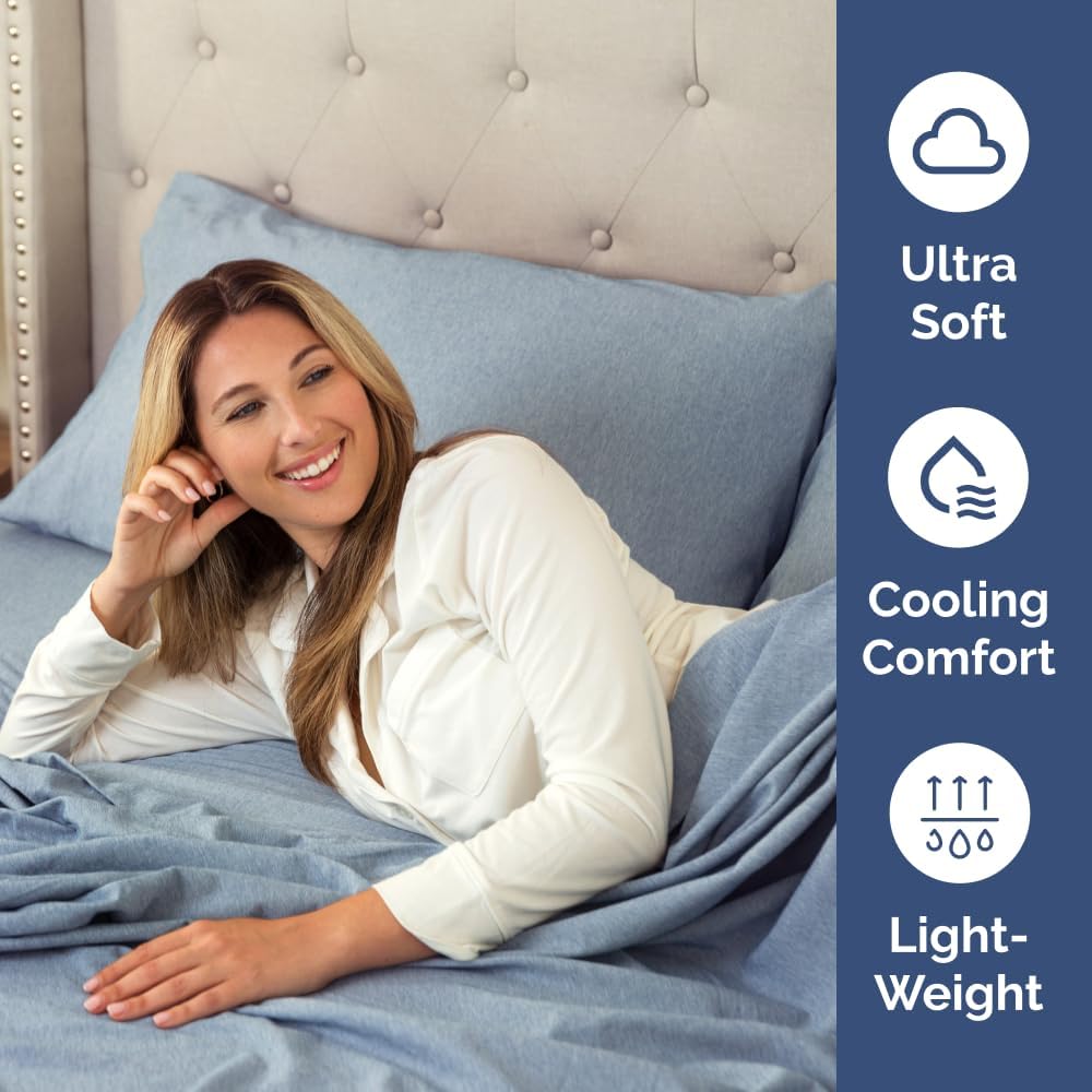 Skiennix Body Pillowcases Set of 4 | Soft & Breathable 20x54 Long Pillow Covers - Fade-Free & Machine Washable - Heathered Blue