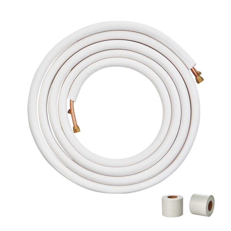 VEVOR 25FT Mini Split Line Set, 1/4" & 1/2" OD Copper Pipes, Triple-Layer Insulated Refrigerant Tubing with Wrapping Strips for HVAC AC Heat Pump