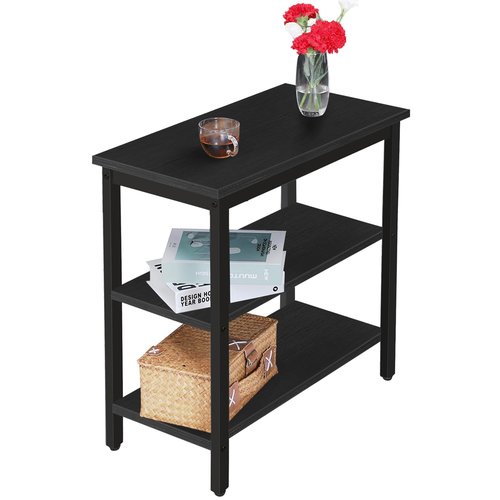 HOOBRO End Table, Simple Rustic Side Table with 3-Tier Storage Shelf, Narrow Nightstand for Small Spaces, Easy Assembly, for Living Room, Bedroom, Metal, Industrial Design, Black BB14BZ01