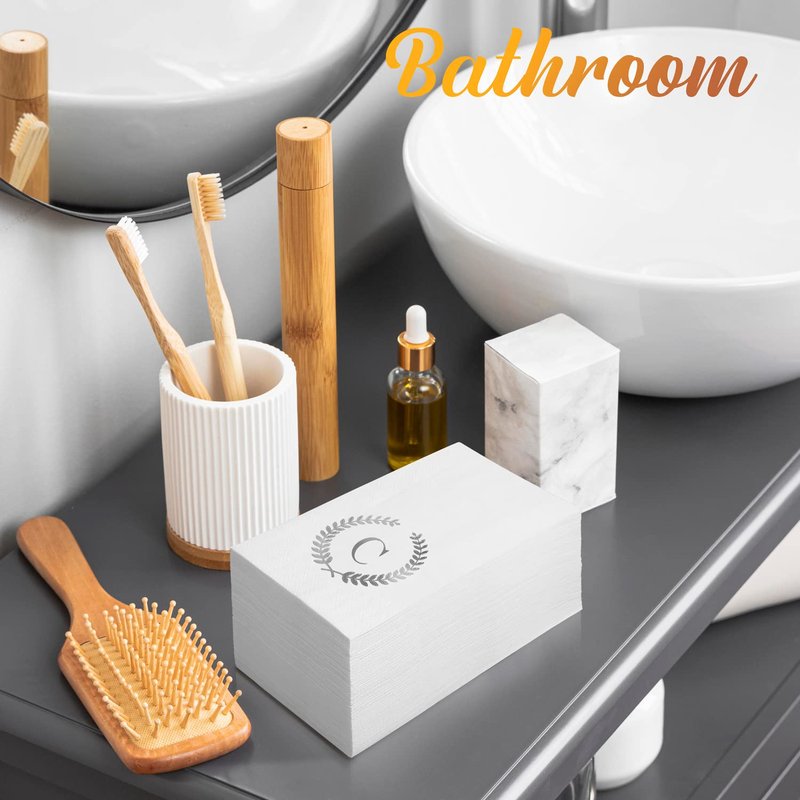 200 Pack Monogrammed Disposable Napkins Silver Foil Letter C Guest Napkins Initial Disposable Hand Paper Towels for Wedding Engagement Baby Shower Party Home Kitchen Bathroom Dinner Decorative Towels