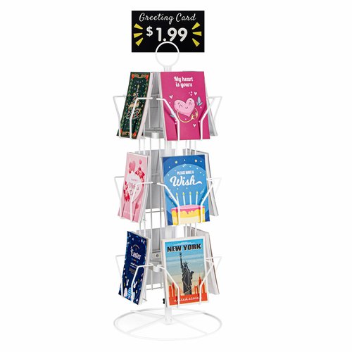 ANBOXIT Greeting Card Display Stand Rotating Rack Holder, for Postcard Sticker Retail, Metal White, 12 Display Pockets