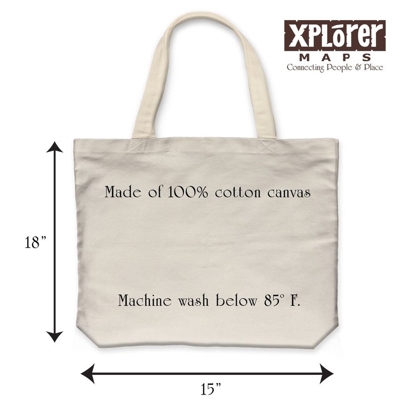 Xplorer Maps Oregon Map Canvas Tote Bag with Handles, Cloth Grocery Shopping Bag, Reusable & Eco-friendly Bag, 100% Cotton, Washable, 18 wide x 15 tall