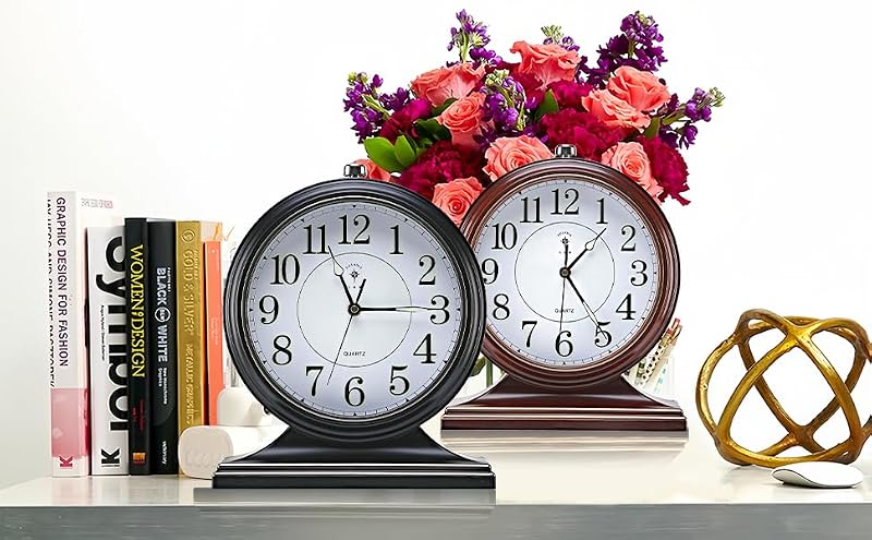 10-Inch Retro Mantel Clock, Silent Vintage Desk Clock for Living Room