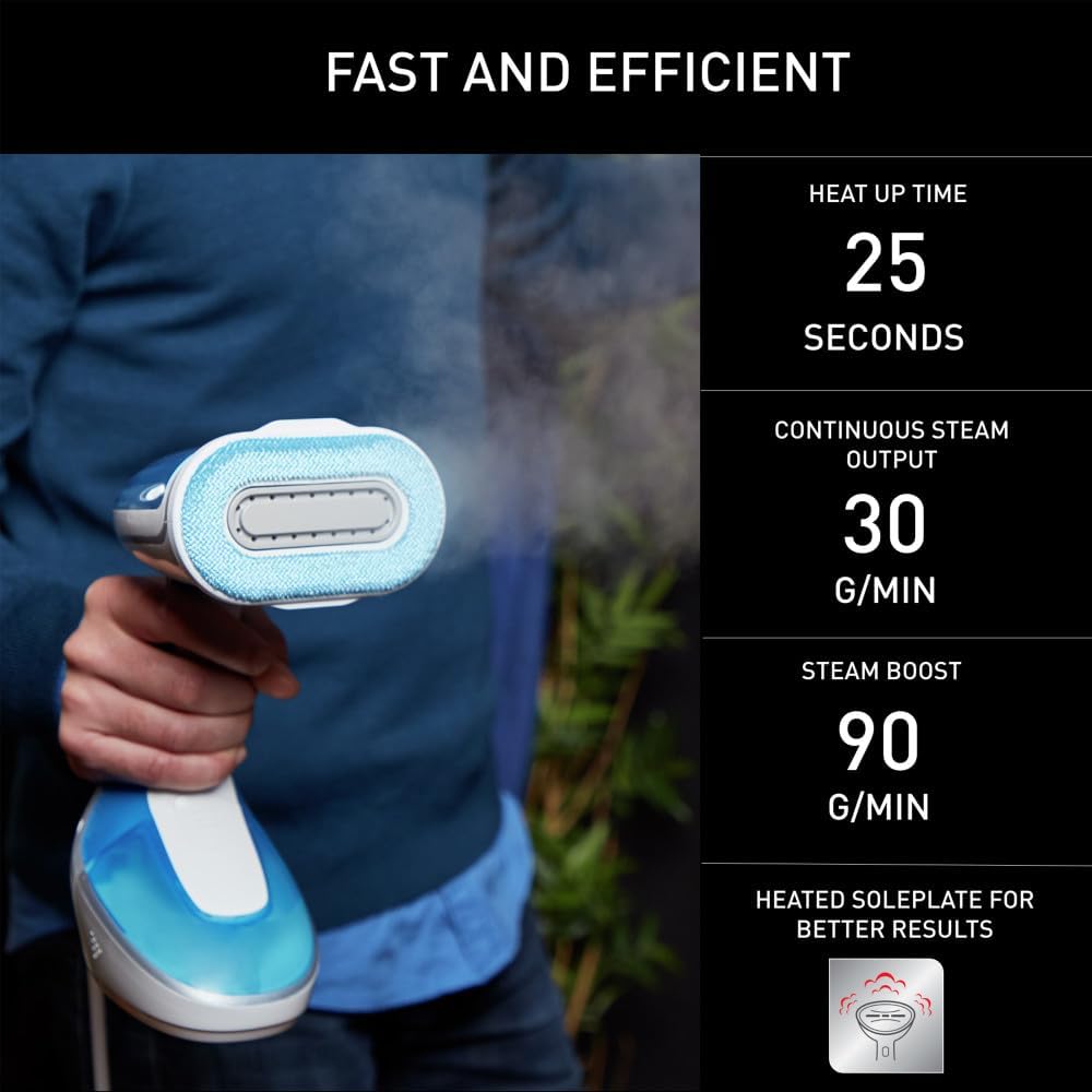 Rowenta Steamer for Clothes - Pure Tex 4-in-1, 1700W, XL 6.8 Ounce Tank, Quick 25 Sec Heat-Up, Light Blue