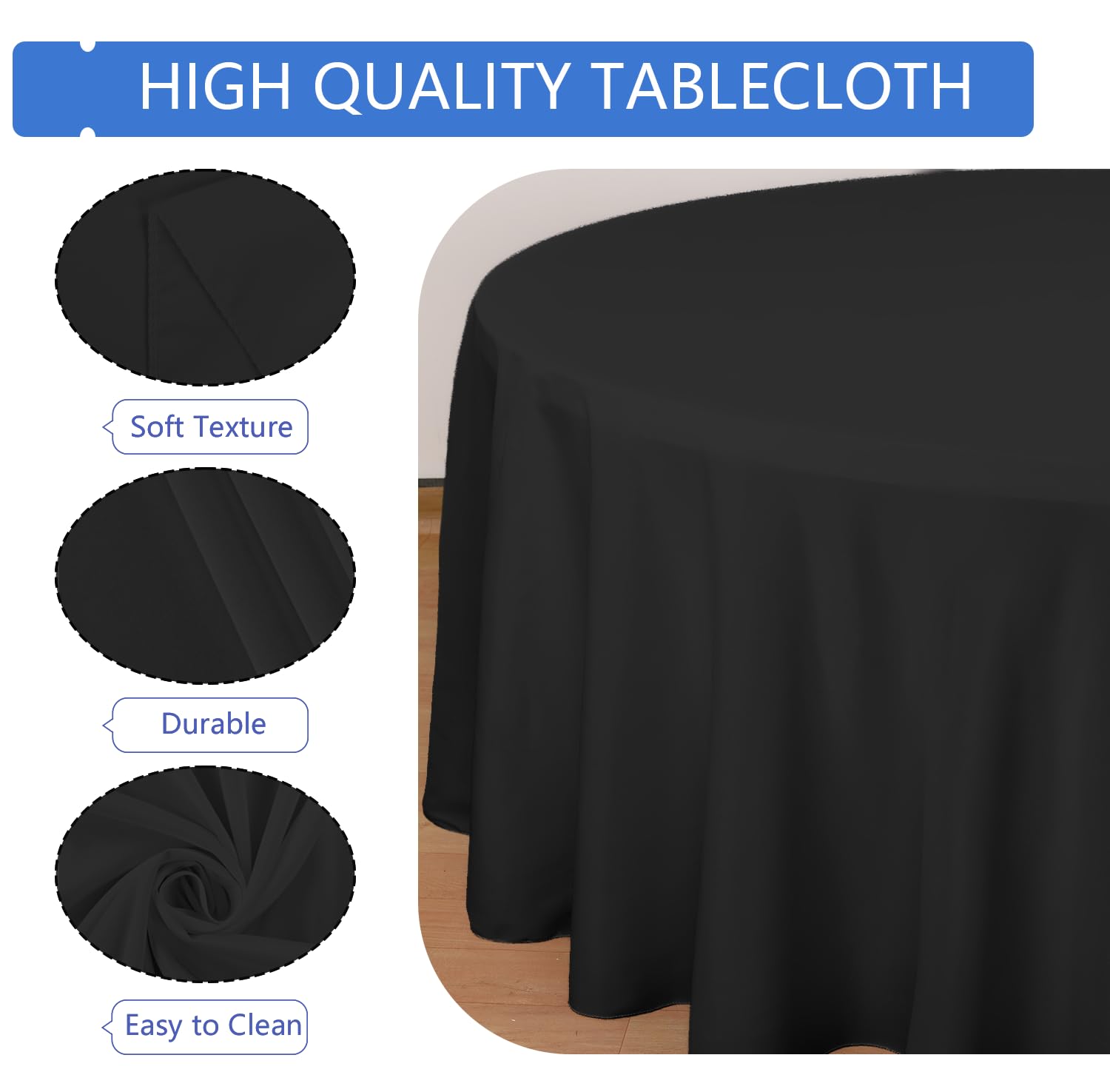 HASJOIN 10 Pack Black Tablecloths for Round Tables 90 Inch Tablecloth Round Table Cloths Polyester Tablecloths for Rectangle Tables Fabric Tablecloth Washable Tablecloth for Wedding Party